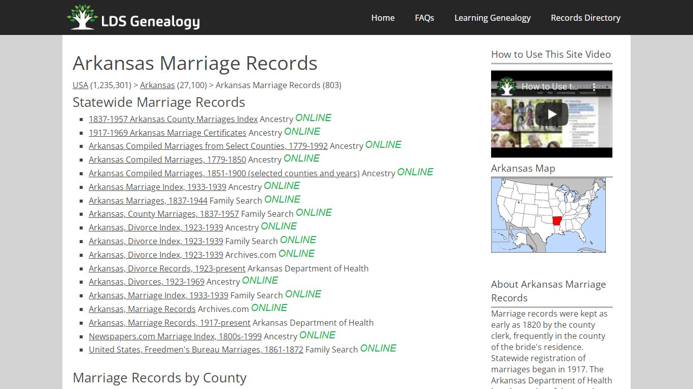 Arkansas Marriage Records - LDS Genealogy